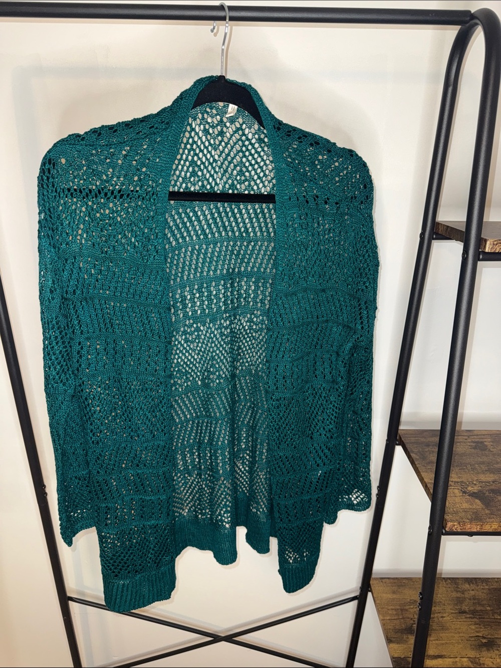 Maurices Teal Open-Weave Knit Cardigan